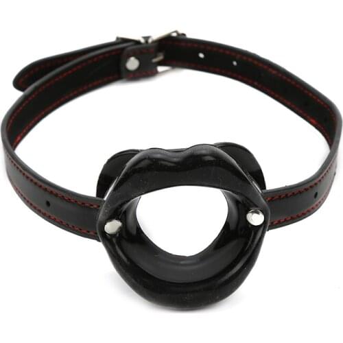 Sex game Red lips sexy mouth gag Leather Silica gel material metal 50 cm long