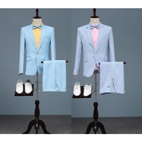 Blue men lattice suits designs masculino homme terno stage costumes for singers men blazer dance clothes jacket star style dress