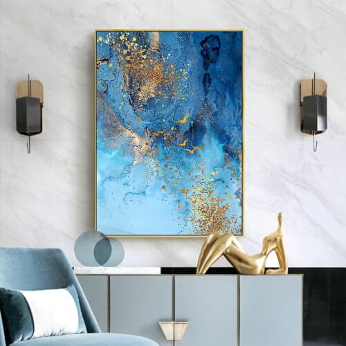Exquisite Blue Gold Spot Canvas Painting Posters and Prints Wall Art Pictures for Living Room Bedroom Office Corridor Decor