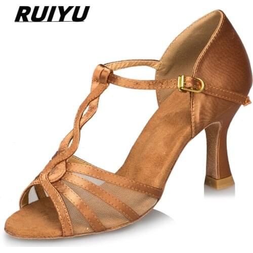Latin Dance Shoes Satin Lady Tango Salsa Jazz Dance Shoes Ballroom Ballroom Dance Shoes Bronze Satin High-Heeled Sandals