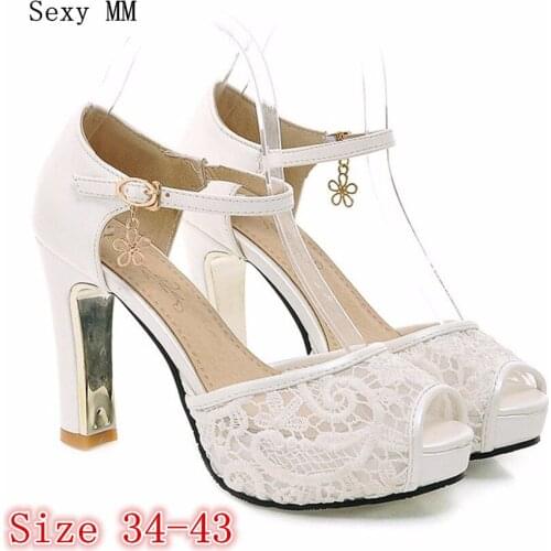 Air mesh Platform Pumps Summer Women Peep Toe High Heels Sandals Woman High Heel Party Wedding Shoes Plus Size 34-40.41.42.43