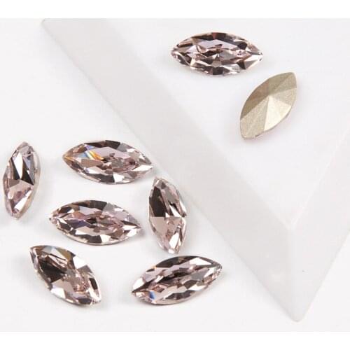 YANRUO 4200 Top Quality Nails Rhinestone Navette Shape Lt. Rose Pointback Crystal Glass Rhinestones For Nails 3D Nail Art Gems