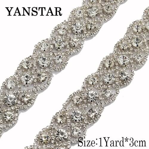 YANSTAR 10 Yards Wholesale Wedding Belt Rhinestones Appliques Rhinestones Trim Hand Sewing On DIY Bride Sashes YS925
