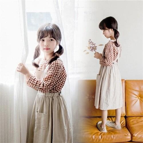 Suspender Big Girl Skirt Summer Spring 2021 Cotton Toddler Skirt For Kids Girl Pockets Mid Long A Line Fashion Clothing Autumn