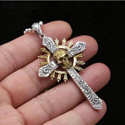 MAYONE Cross Skull Pendant 100% 925 sterling silver Vintage necklace pendant men women Punk skull Cross Pendant Gift jewelry