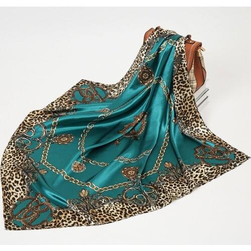 Silk Scarf Women Print Hair Neck Square Scarves Office Ladies Shawl Bandanna 90X90CM Muslim Hijab Handkerchief Muffler Foulard