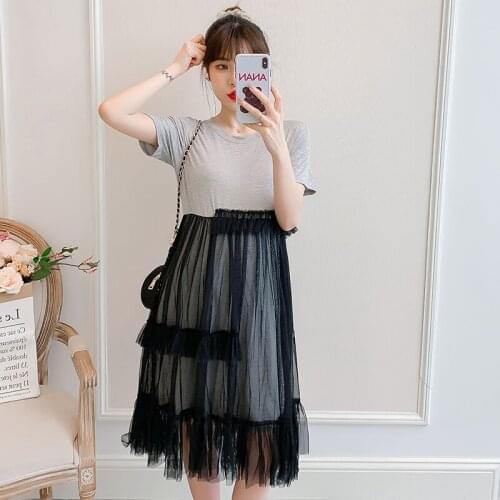 15317# Maternity Dress Summer Cotton Short Sleeves Gauze Patchwork Dress Plus Size Pregnancy Dress Pregnant Women Mom Dress