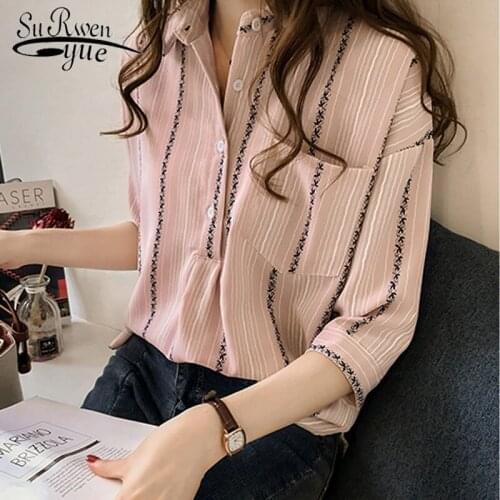 2021 Fashion Plus Size Womens Tops and Blouses Casual Cothing Striped Shirt Women Blouse Shirt Female Blusa Feminine 1179