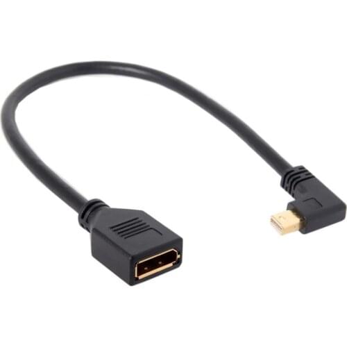 25cm mini displayport MINI DP male to DP displayport female cable 90 Degree angle black color