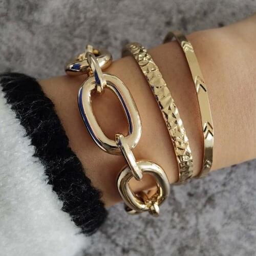 3 Pcs/Set Women Punk Bracelets Set Geometric Chain Arrow Gold Color Bracelet Ladies Bohemian Vintage Beach Jewelry Gift