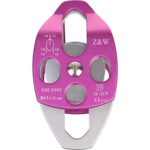 32KN Heavy Duty Pulley Double Sheave Rigging Arborist Rock Climbing 16mm Rope Access Cable Trolley Pulley - Purple
