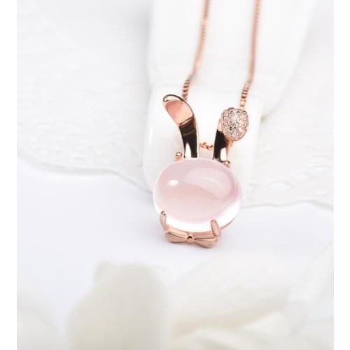 5 Zircon Cute Smart sign Rabbit small bunny rabbit Choker cat Feline pet 3D Crystal anime animal hare Pendant Necklace jewelry