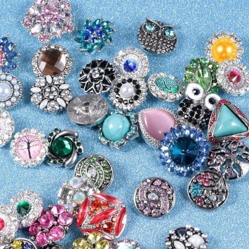 50pcs/lot Mixed Rhinestone Multi Pattern & Styles Charms 18mm Metal Snap Button For DIY Bracelet Snaps Jewelry KZHM001