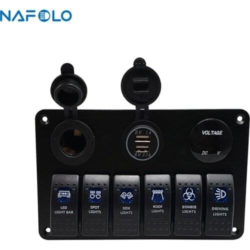 Car LED Toggle Rocker Switch Panel With Dual USB Waterproof For Car RV Truck Boat Marine Rocker Switch Panel