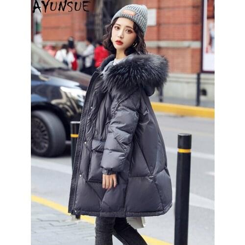 AYUNSUE 2020 Womens Down Jacket Real Fox Fur Collar Korean Woman Coat Hooded Female Winter Parkas 90% White Duck Down Jackets