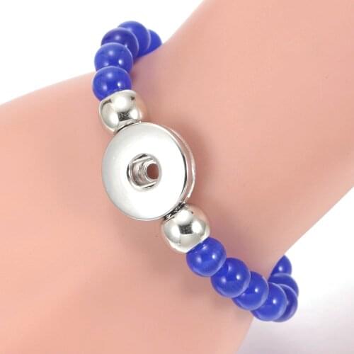 Charm Beaded Bracelet 18mm Snap Button Bracelet Blue Opal Stone Beaded Snap Bracelet For Snap Jewelry SZ0443