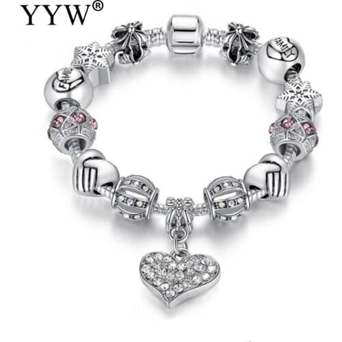 Luxury Brand Women Bracelet Crystal Charm Bracelet for Women DIY European Heart Beads Bracelets & Bangles Jewelry Gift
