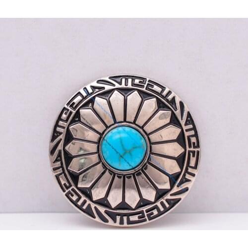 10pcs 30mm Silver Sun Flower Real Turquoise Bead Leathercraft Western Belt Headstall Saddle Concho Screw back