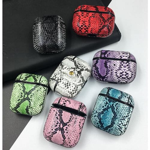 Genuine PU Leather Snake Skin Earphone Case For AirPods Pro Bluetooth Wireless Protective Cover For Apple Air Pods 1 2 3 Cases