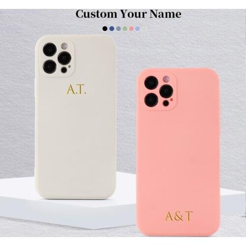 Custom Name DIY Candy Color Liquid Silicone Phone Case For iPhone 11 12 Pro Max Mini XS XR X 7 8P Luxury Soft Personalize Cover