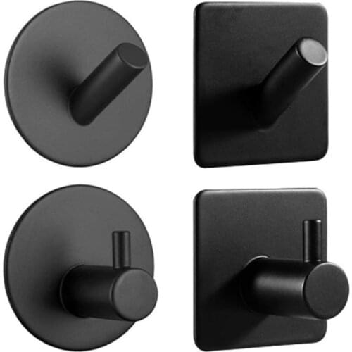 Black Wall Hooks for Clothes Stainless Steel Towel Keys Hanger Wall Mount 3M Adhesive Storage Hook