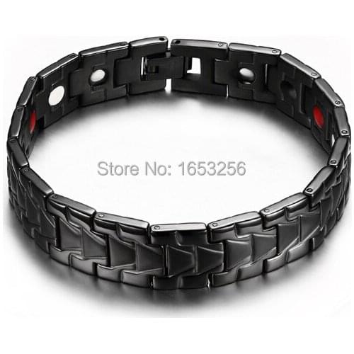 Black Tone 316L Stainless Steel Health magnet Stone Solid Link Chain Bracelet Bangle 13mm 8.26'' Men High Quality Jewelry