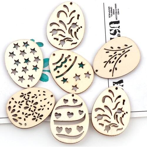 50Pcs Wood Blank Mix Easter Egg Wood Chip For Handmade DIY Craft Hollow Wood Chips DIY Decoration Home Decoration