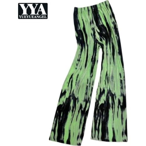 Elastic High Waist Print Pleated Casual Satin Wide Leg Trousers Women Summer Loose Fashion Casual Mopping Pants Korean Female