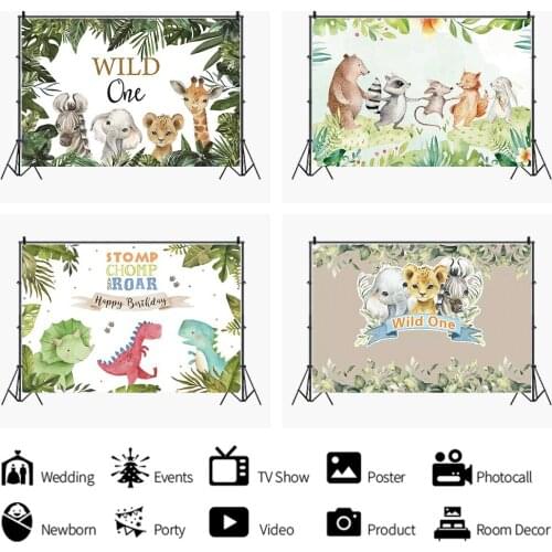 Painted Cute Baby Animals One Year Old Backdrops Photo Background Decors for Birthday Portrait Photography Video Props Photocall