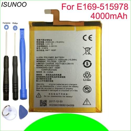 ISUNOO For ZTE Blade A452 Mobile Phone Battery 4000mAh E169-515978 For ZTE Blade X3 D2 A452 Q519T With Repair Tools