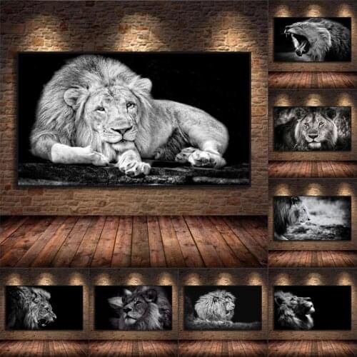 African Black and White Big Lion Face Canvas Painting Mural Posters and Prints Animal Art Animal Pictures for The Living Room