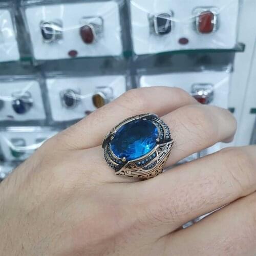 Aqua Blue Stone Silver Men 'S Ring