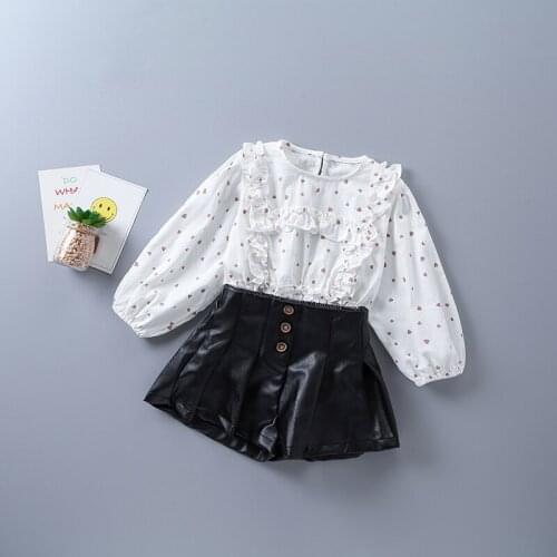 2-7 years high quality girl clothing set 2020 new autumn fashion casual polka dot shirt + leather pant kid children clothes