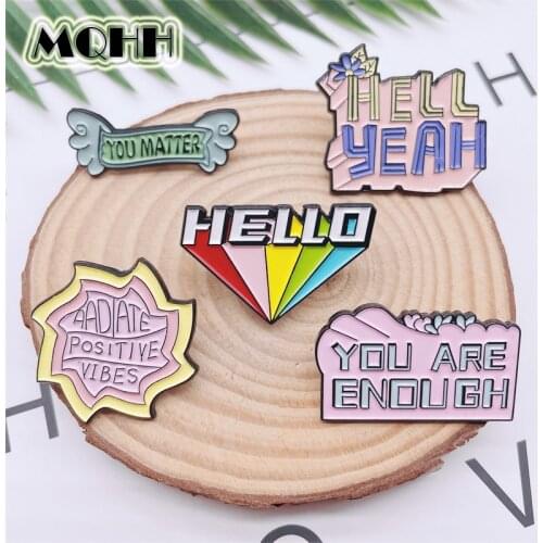 Creative Fun Colorful Geometric Letters Enamel Pins Rainbow YOU MATTER HELLO Alloy Brooch Cute Badge Woman Jewelry Gift For Kid