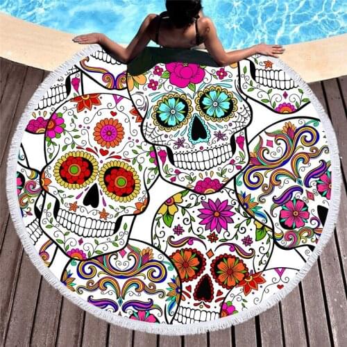 Round Microfiber Towel Super Thick Fiber Microfiber Beach Sheet Towel Round Tassel Beach Skull Towel Hand Towel