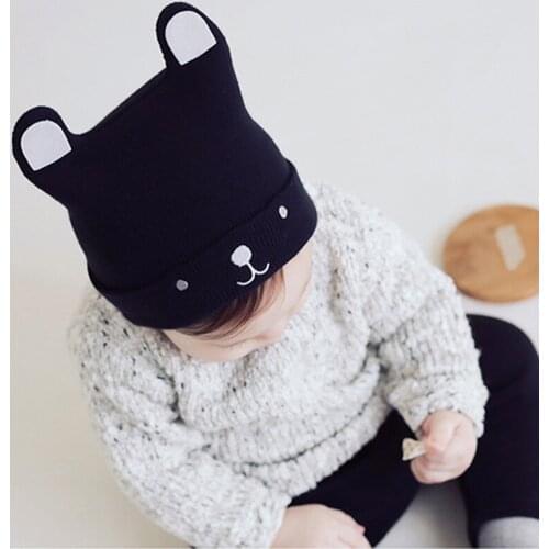 Cute Newborn Baby Bonnet Hat Warm Knitted Kids Girl Boy Autumn Winter Hats Caps Solid Color 3D Bear Pattern Toddler Beanie Cap