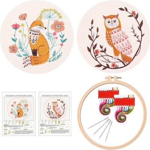Fox and Owl Embroidery Kit for Beginners, Gift Embroidery Starter Kits, Handmade Embroidery Set, Craft Kit, English Manual
