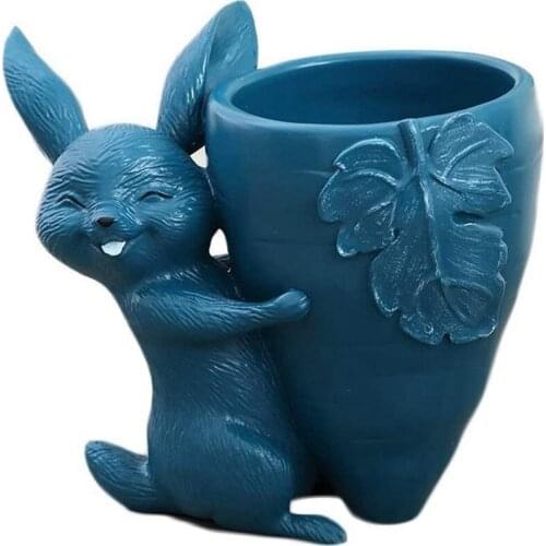 Rabbit Ornaments Desktop Storage Bucket Bunny Carrot Resin Pen Holder Pencil Holder For Desk Office Stationery Storage