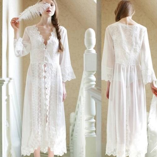 2020 New Summer Long White Nightgown Women Sexy Lace Nightgown Princess Ladies Nightwear Female Sleepwear Home Clothes 2XL 48