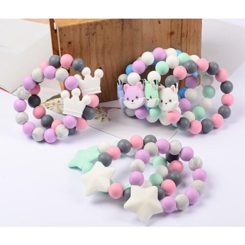 2020 New Bbay Silicone Teether Teething Wood Rattles Toys Baby Teether Bracelets Nursing Toys Gift for Baby Nursing Bracelets