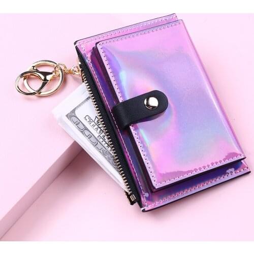 2021 New Fashion Transparent Wallet Women Short PVC Clear Korean Holographic Card Holder Female Cute Purse Coin Bags