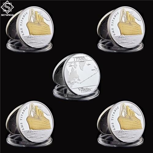 5PCS/Lot 1912 The Voyage Titanic Ship and Travel Tragedy Of The Titanic Gold RMS Titanic Commemorative Coin