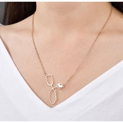 Personalized Name Necklace High Quality Stainless Steel Stethoscope Custom Letter Necklace Bridesmaid Gifts Drop Shipping