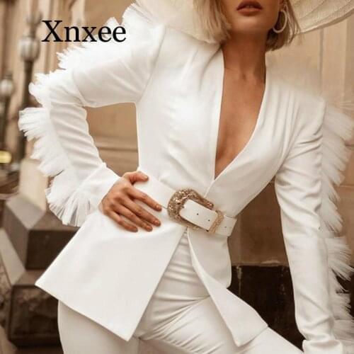 2020 Deep V-Neck Mesh Spliced Sexy Women Blazer and Shorts Set Long Sleeve Spring Two Piece Set Women Black Casual Women Set