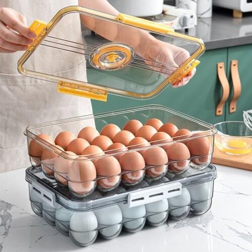 18/24 Grids Food Vacuum Sealing Box Egg Storage Container with Timer Kitchen Fresh-Keeping Organizer Transparent Sealed Cans