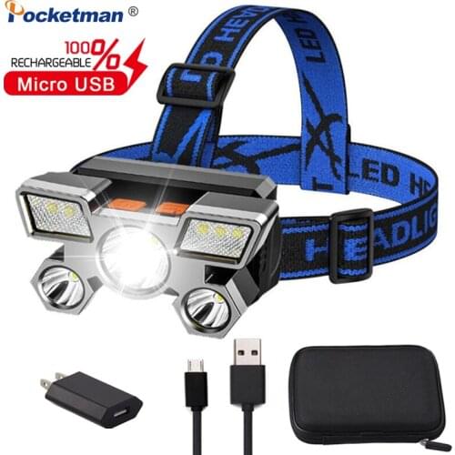 Drop Shipping 5LED With Built-in 18650 Battery Headlamp Portable Headlight Head flashlight Waterproof Headlamp Camping Headlight