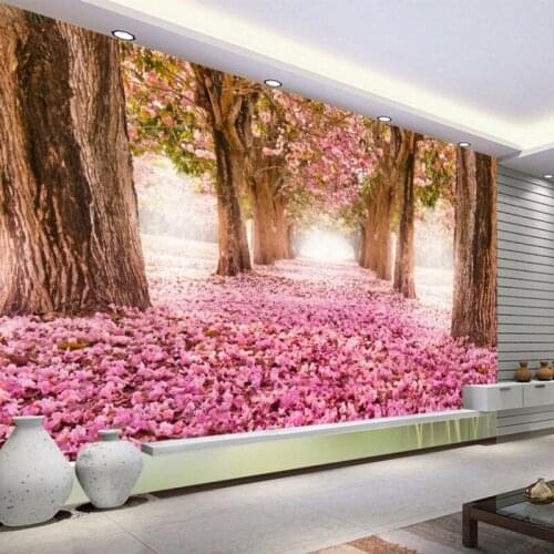 Dropship Custom 3d Mural Trees Pink Petals Background Mural Restaurant Living Room Wallpaper Pink Wallpaper Flower Wallpaper