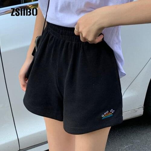 Korea Ulzzang high waist loose kawaii shorts casual fashion punk Summer ins new hip-hop women shorts rainbow embroidery shorts