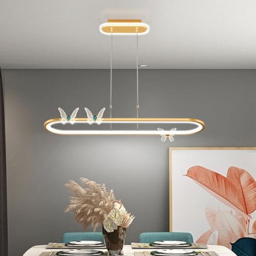 Modern and simple led strip light luxury butterfly crystal dining room chandelier Nordic designer art bar chandelier