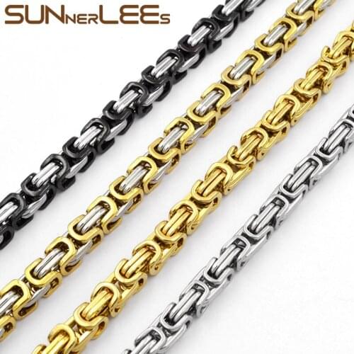 SUNNERLEES Fashion Jewelry Stainless Steel Necklace 5mm~9mm Byzantine Link Chain Silver Color Gold Plated Men Women SC09